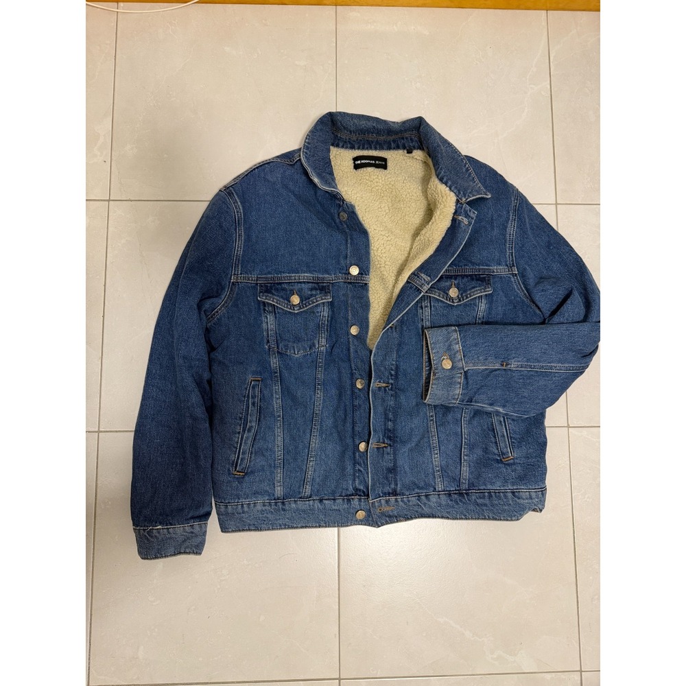 The Kooples Jeans Men's Size M Blue Denim Sherpa Fleece Lined Trucker Jacket